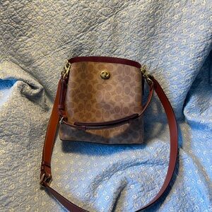 Coach Brown and Maroon Leather Shoulder Bag